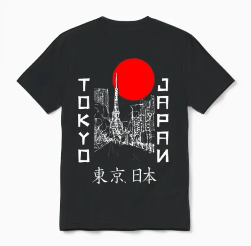 Drapeau Japonais Rétro Souvenir Tokyo Japon Unisex T-Shirt in Black