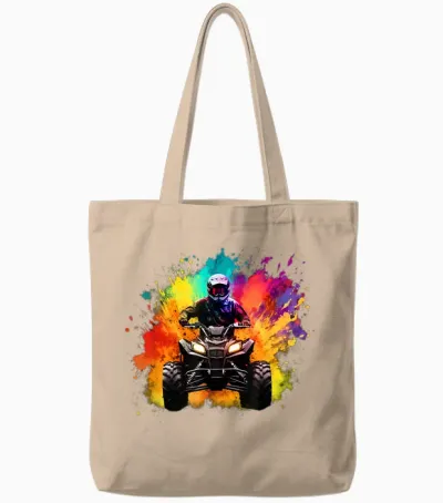 Colourful Quad for Mud Lovers, Boys and Girls T-Shirt, Black Tote Bags - Natural