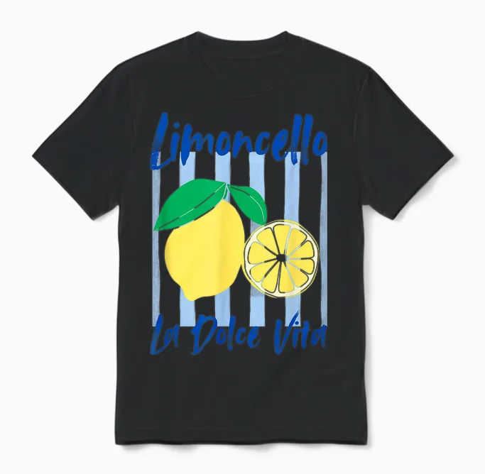 Limoncello La Dolce Vita Italian Lemon Vacances D'été Unisex T-Shirt in Black