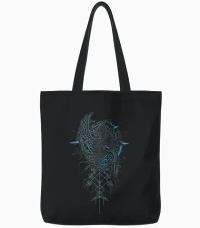 Walhalla Raven Odins Runes Nordic Compass Viking Tote Bags - Black