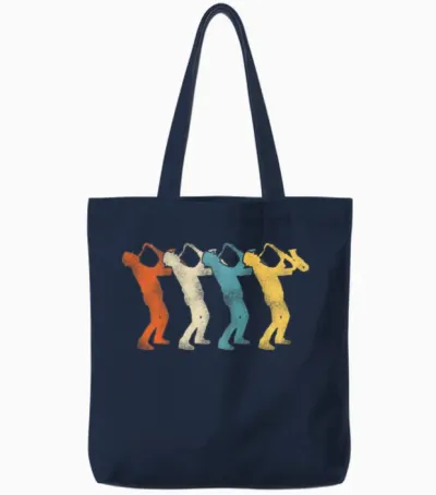 Saxophone Retro Vintage Tote Bags - Navy