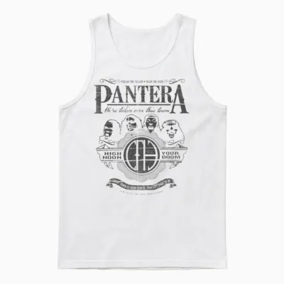 Pantera Official High Noon T-Shirt - Men's Unisex Adults Black Classic Fit Short Sleeve Crew Neck T-Shirt - Small Unisex Tank Top - White
