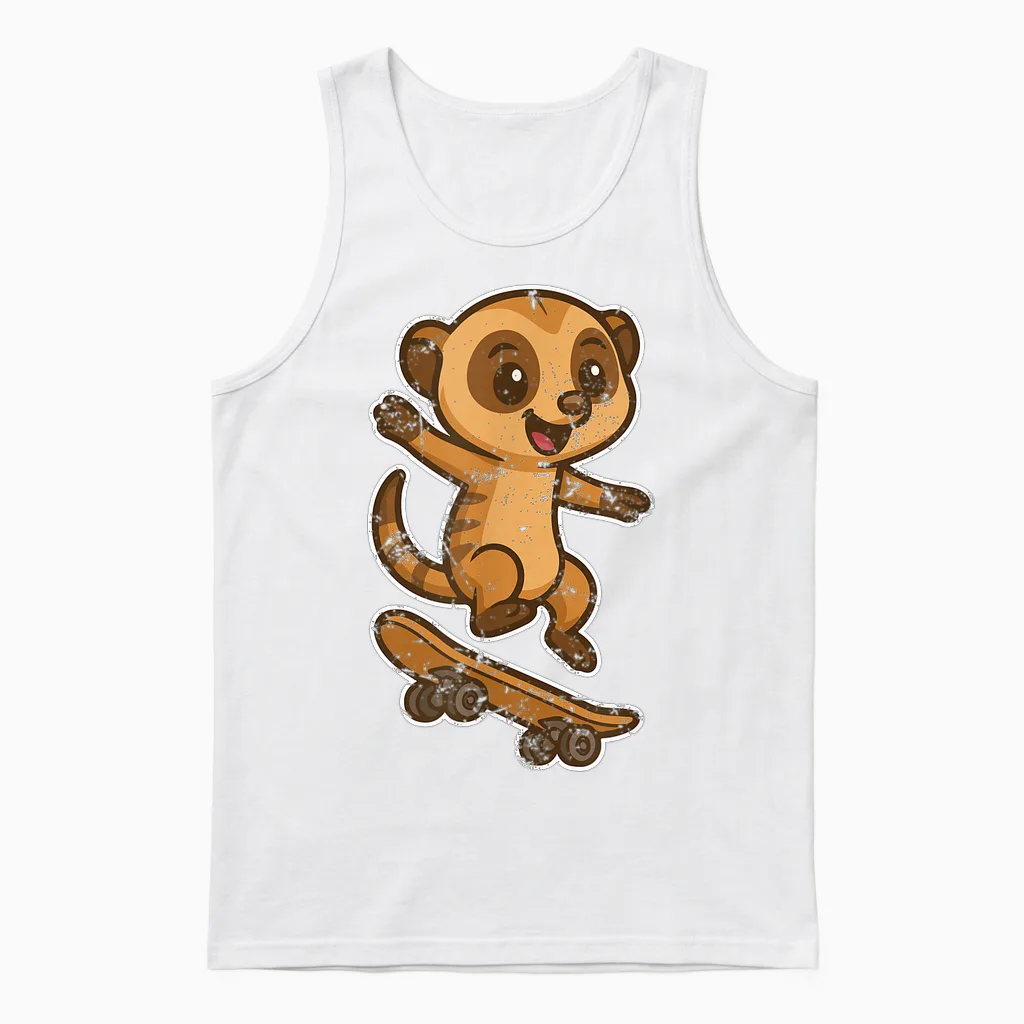 Suricate Skateboard Retro Cartoon Unisex Tank Top in White