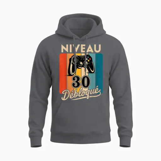Level 30 Years Man 1995 Birthday Gamer Level 30 Man T-Shirt, Black, S Unisex Hoodie - Charcoal