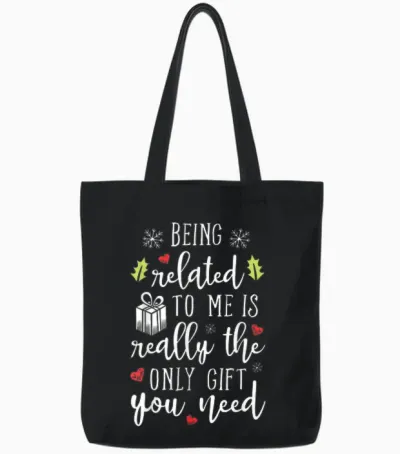 Being Related to Me Funny Christmas Family Xmas Pajamas Gift Short Sleeve Tote Bags - Black