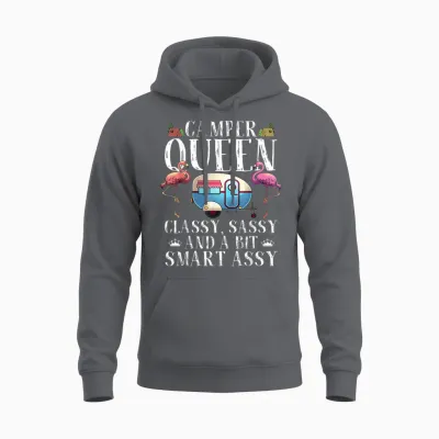 Funny Camper Queen Sassy Gift for Women Rv Camping Lovers Unisex Hoodie - Charcoal