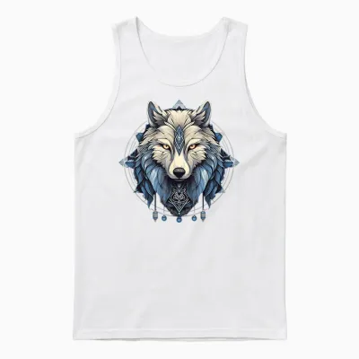 Mystical Spiritual Wolf with Celtic Symbol Daagath Unisex Tank Top - White