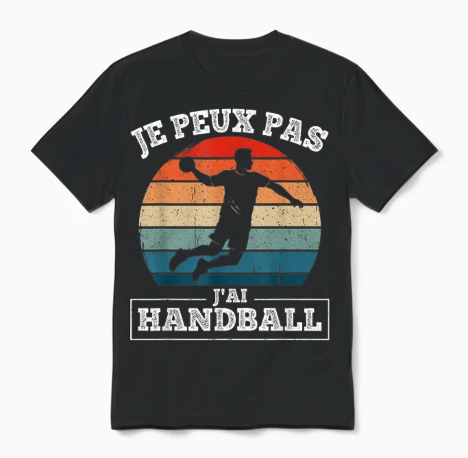 Je Peux Pas J'ai Handball Humour Handball Player Hand Fan Unisex T-Shirt in Black
