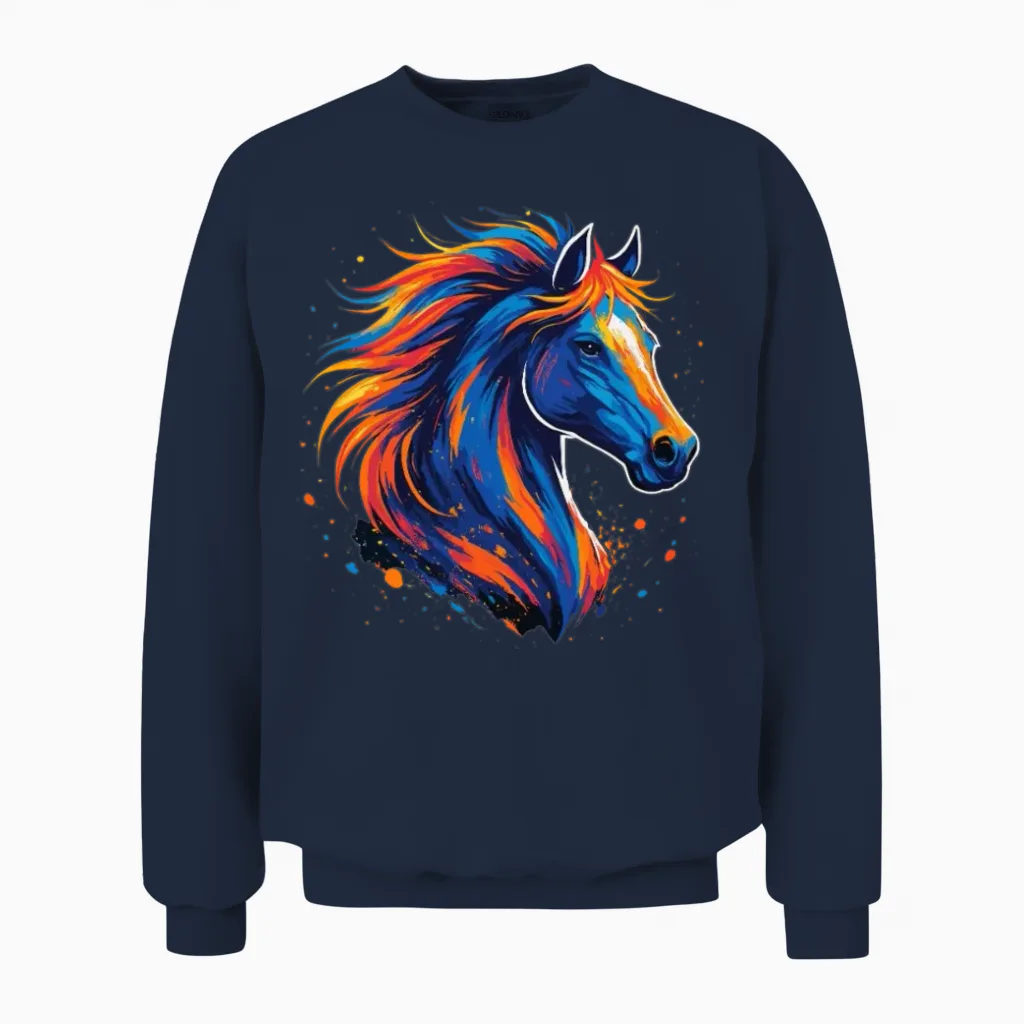 Colorful Artistic Horse Lovers Unisex Sweatshirt in Navy