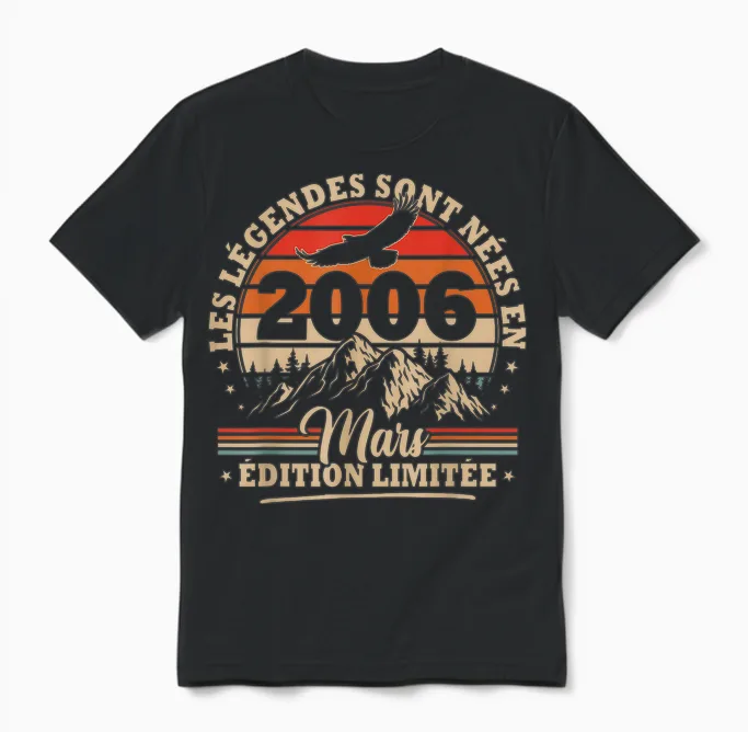 Vintage Anniversaire 20 Ans Cadeau Pour Né En Mars 2006 Unisex T-Shirt in Black