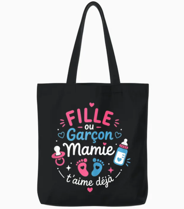 Announcement Pregnancy Granny Baby Shower Sex Baby Girl or Boy Tote Bags in Black