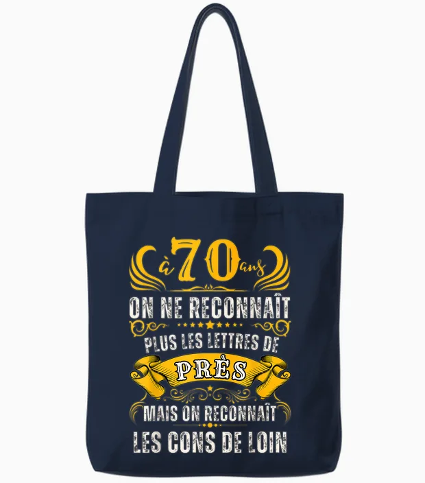 Birthday 70 Years Men Joke 70 Years Gift Vintage T-Shirt, Black, S Tote Bags in Navy