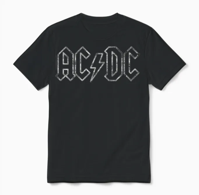 Ac/dc Rock Music Band Jagged Logo T-Shirt, Black Unisex T-Shirt in Black