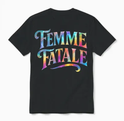 Femme Fatale Rétro Rainbow Typographie Déclaration Unisex T-Shirt - Black