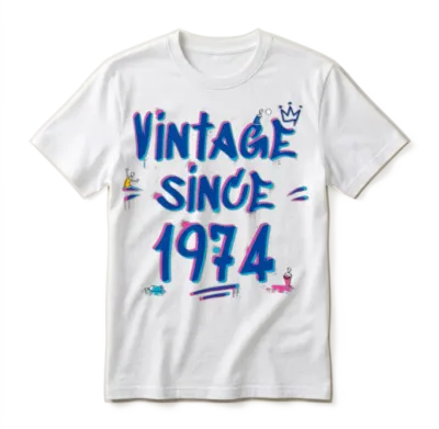 Vintage Since 1974 Hip-Hop Graffiti Glitch 51st Unisex T-Shirt - White
