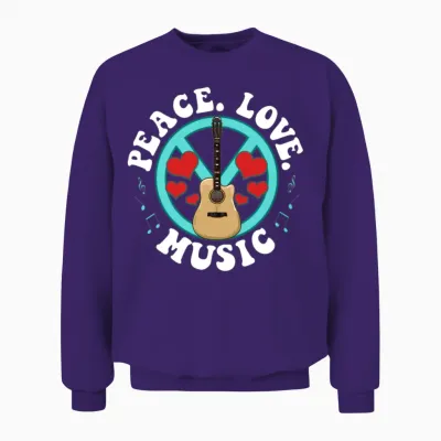 Peace Love Music Awesome Hippie Pacifist Festival Unisex Sweatshirt - Purple