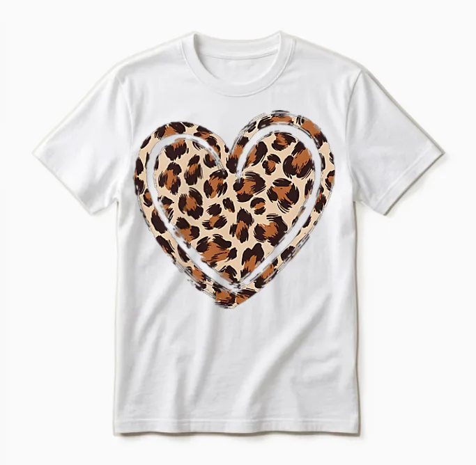 Cheetah Leopard Heart Girl Animal Cool Print Unisex T-Shirt in White