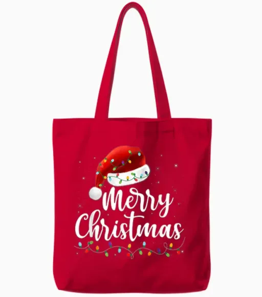 Merry Christmas Lights Red Santa Hat Xmas Family Men Women Tote Bags - Red