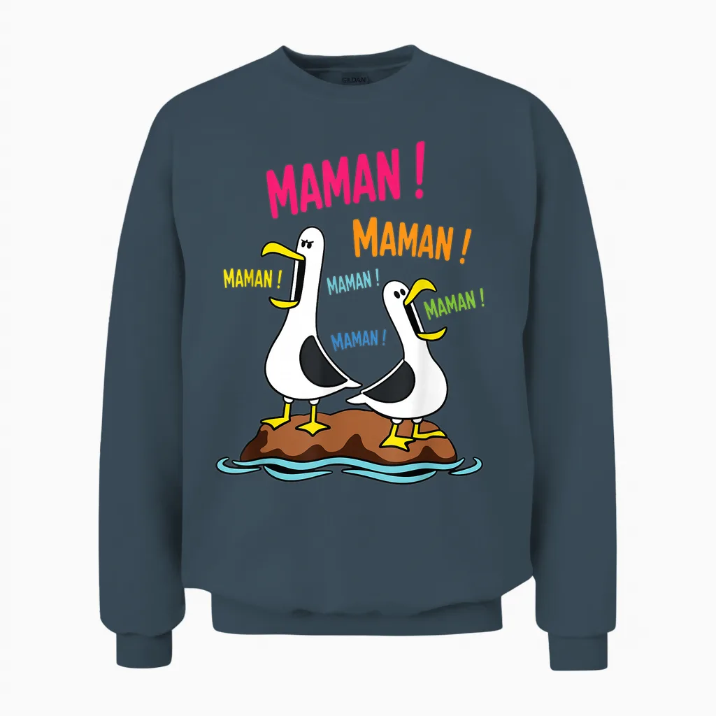 Motif Mouette Drôle Maman Meme Oiseaux Criant Maman Unisex Sweatshirt in Dark Heather