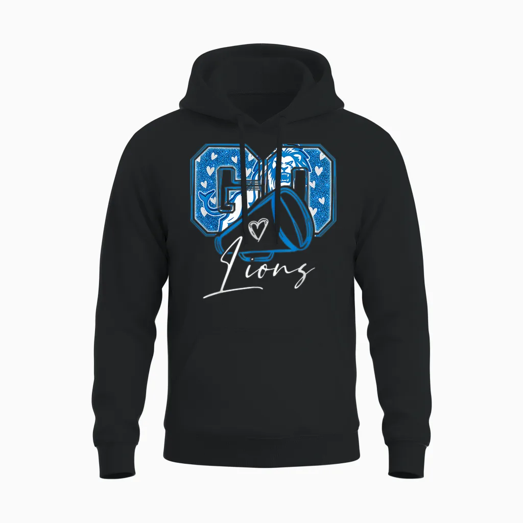 Go Cheer Lions Design Shirt for Men Women Girls Unisex Hoodie in Black