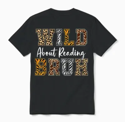 Boys Animal Print Clothes Wild About Reading Kids Book Lover Unisex T-Shirt - Black