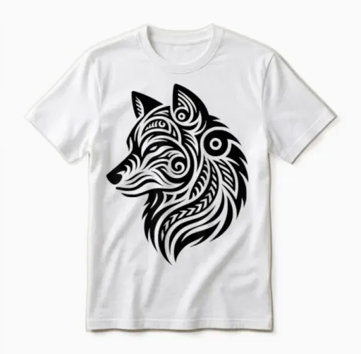 Polynesian Tribal Wolf Maori Wolf Pattern T-Shirt, Grey, S Unisex T-Shirt in White