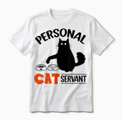 Funny Black Cat Personal Cat Servant Unisex T-Shirt - White