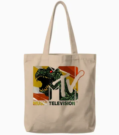Mademark X Mtv - Mtv Logo Monster Will Eat You Vintage Graphic Men & Women Tote Bags - Natural