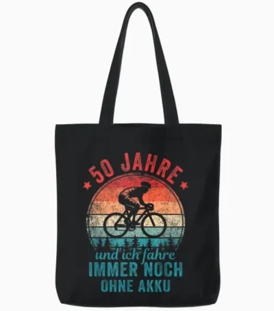 50 Jahre Und Ich Fahre Immer Noch Ohne Akku Fahrradfahrer Tote Bags - Black