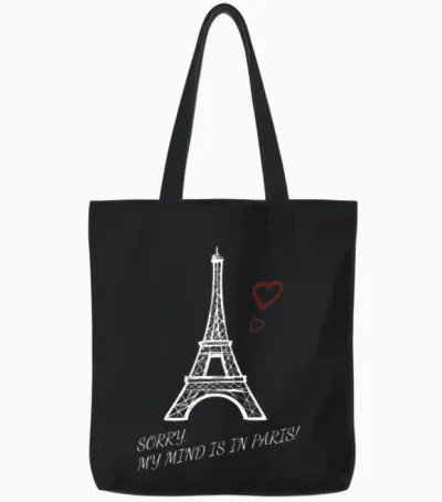 Paris Tshirt White Hearts Only Tote Bags - Black