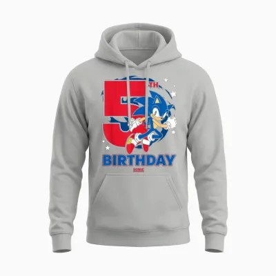 Sonic the Hedgehog 5th Birthday Epic Sonic Big Chest Logo Unisex Hoodie - Ash