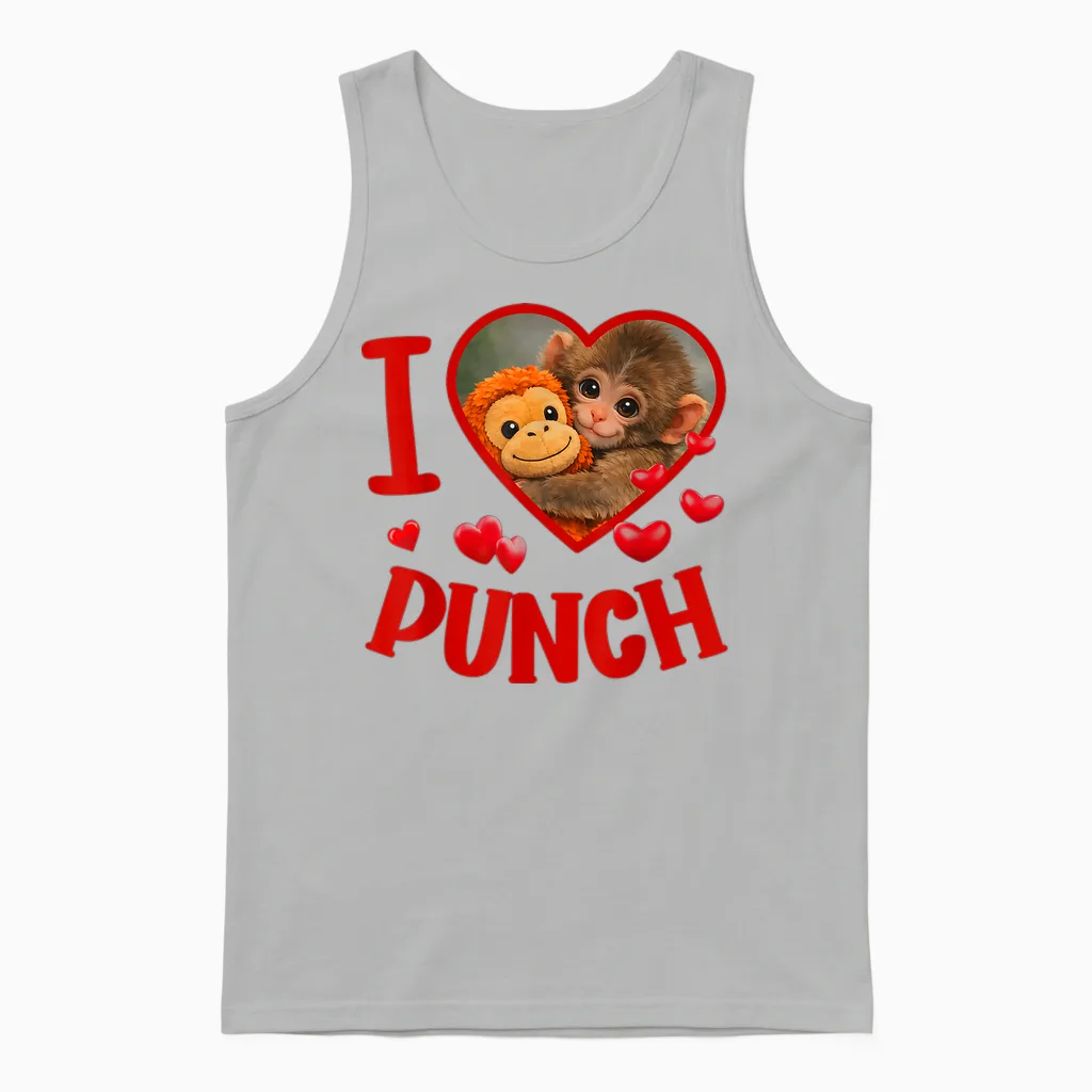 I Love Punch Cute Baby Monkey Punch Unisex Tank Top in Ash