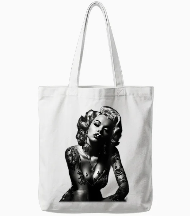 Tattoo Cigarette Sexy Girl T-Shirt, Black, S Tote Bags in White