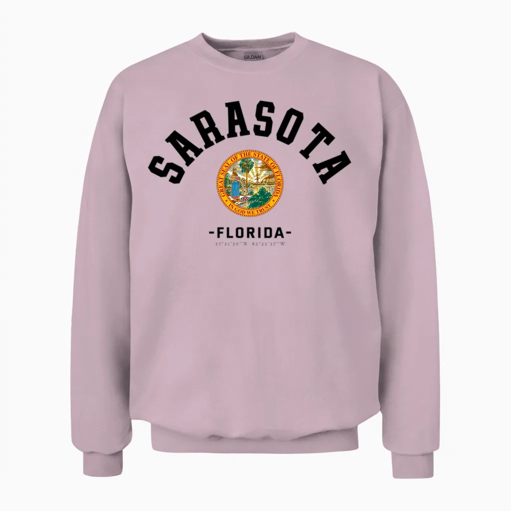 Sarasota Vacation Floride Sarasota Cadeau Gulf Beach Life Manche Longue Unisex Sweatshirt in Light Pink