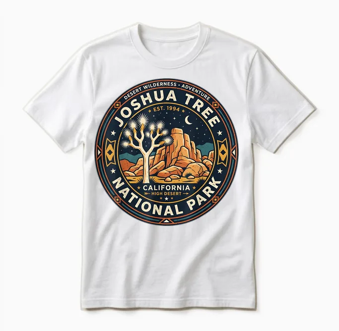 Badge Vintage Joshua Tree National Park California Unisex T-Shirt in White