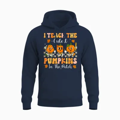 I Teach the Cutest Pumpkins in the Patch Teacher Halloween Unisex Hoodie - Navy