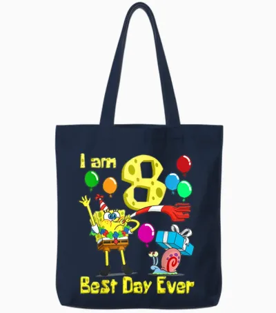 Mademark X Spongebob Squarepants - Spongebob I Am 8 Years Old Birthday Party Tote Bags - Navy