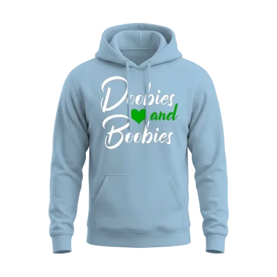 Doobies and Boobies Weed Funny 420 Stoner Pothead Unisex Hoodie - Light Blue