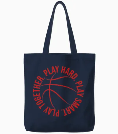 Play Smart Play Hard Play Together Basketball Team Tote Bags - Navy