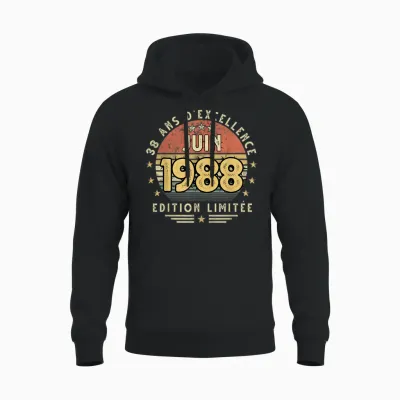 Juin 1988 Cadeau Anniversaire Juin 1988 38 Ans Homme Femme Unisex Hoodie - Black