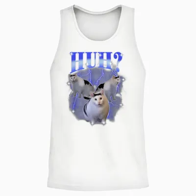 Huh Silly Cat Meme Funny Strange Bootleg Specific Thanks Meme Unisex Tank Top - White