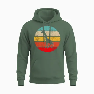 Giraffe Retro Unisex Hoodie - Military Green