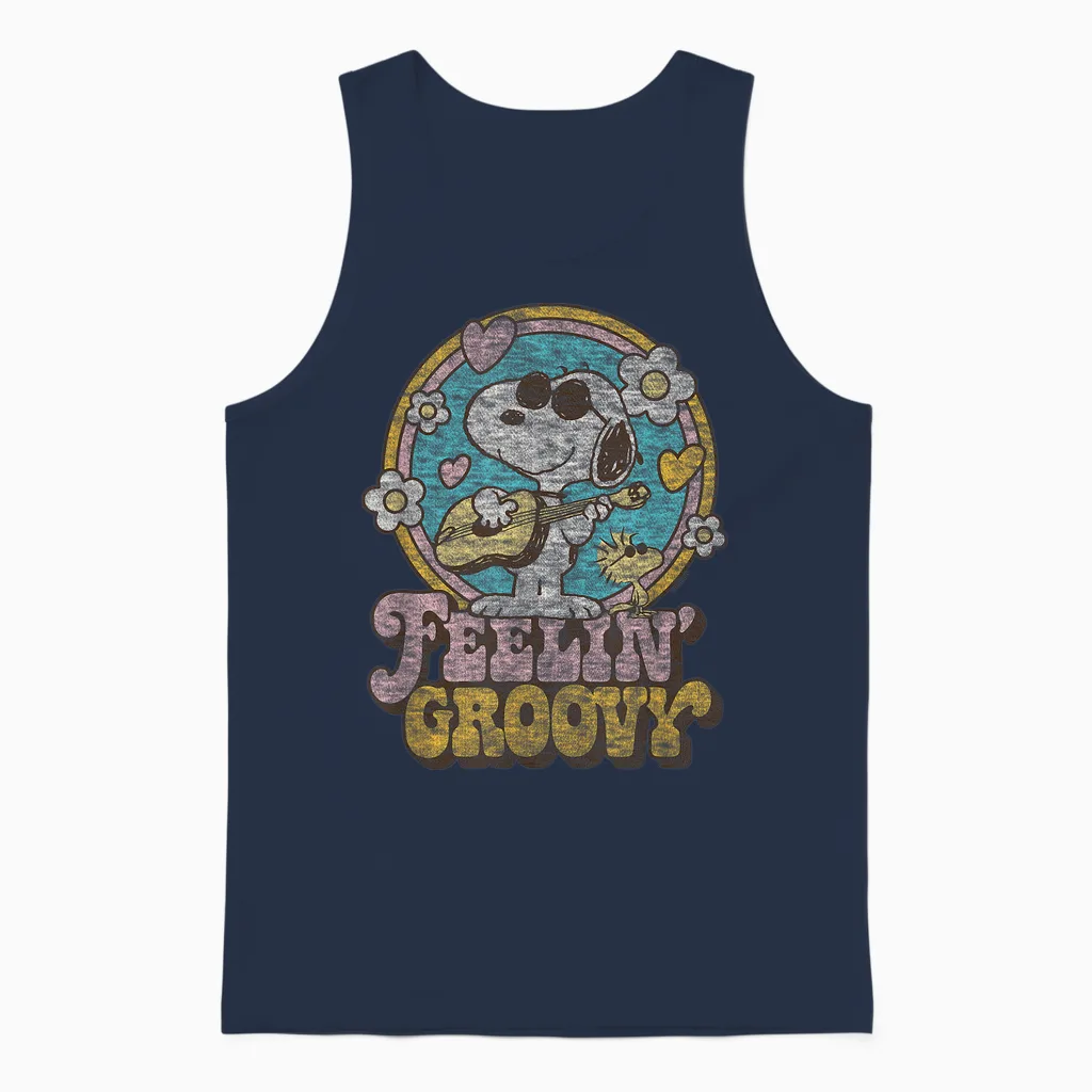 Peanuts - Feelin' Groovy Snoopy and Woodstock Unisex Tank Top in Navy