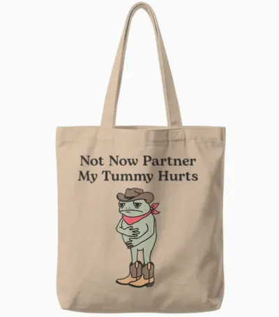 Funny Western Cowboy Ibs Frog Not Now Partner My Tummy Hurts Tote Bags - Natural