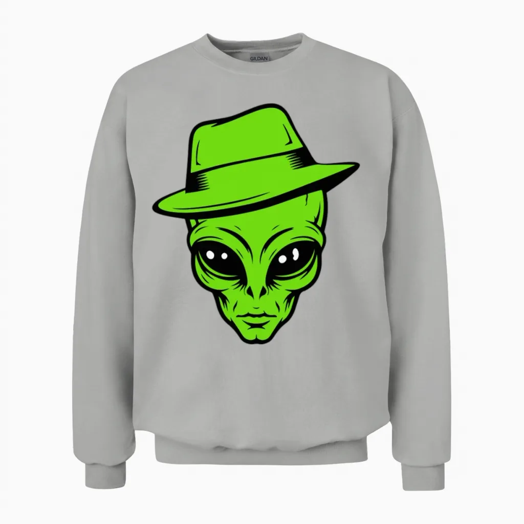 Grey Alien Retro Gangster Unisex Sweatshirt in Ash