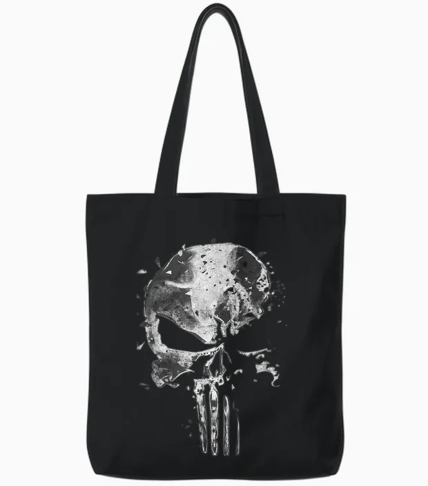 Marvel the Skull of the Punisher T-Shirt, Black, S Tote Bags in Black