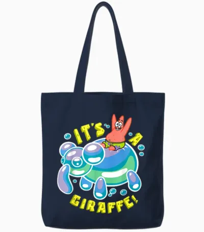 Mademark X Spongebob Squarepants - Spongebob Its a Giraffe Patrick Star Riding Balloon Giraffe Tote Bags - Navy