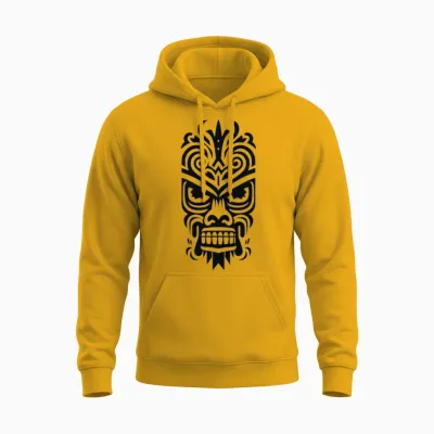 Tribal Tiki Mask Unisex Hoodie - Gold