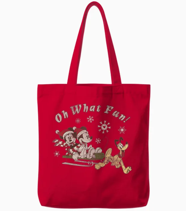 Disney Mickey Minnie and Pluto Oh What Fun Christmas Sled Tote Bags - Red