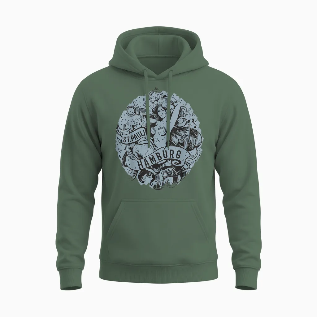 Hamburg St. Pauli Meerjungfrau Unisex Hoodie in Military Green